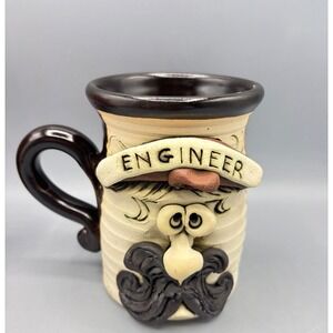 Bradford Pottery Engineer Ugly Face Mug Handcrafted 3D Mustache Brown Cream